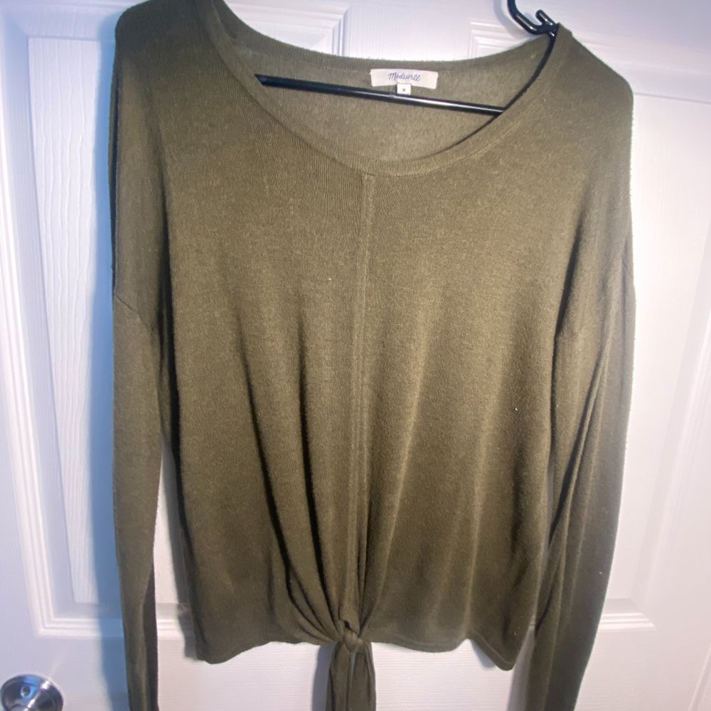 Madewell Olive Green Tie Front Longsleeve Top size M